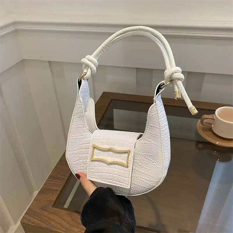 Elegant Women's White Shoulder Bag with Knot Handle - Image 7