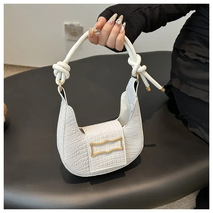 Elegant Women's White Shoulder Bag with Knot Handle — feature 12