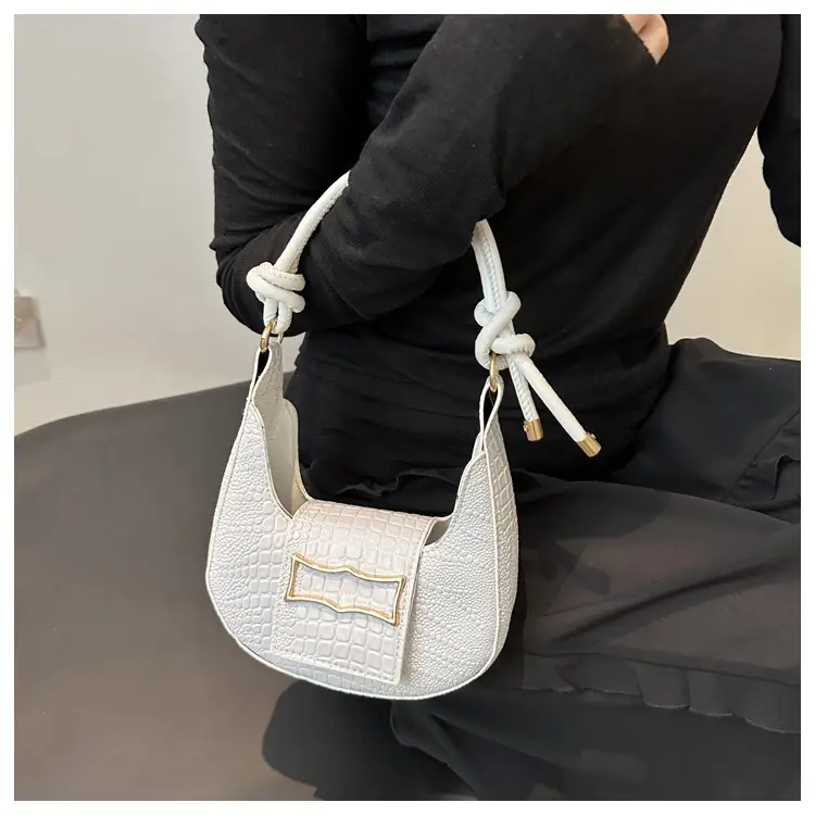 Elegant Women's White Shoulder Bag with Knot Handle — feature 13