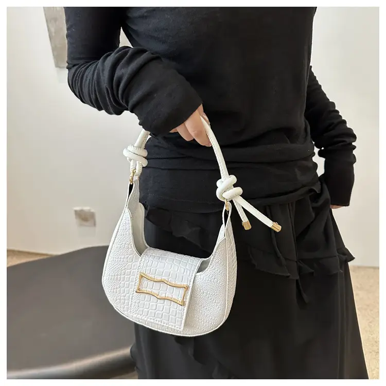 Elegant Women's White Shoulder Bag with Knot Handle — feature 14