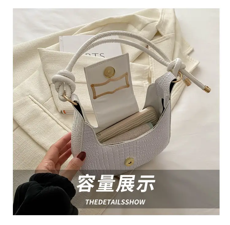 Elegant Women's White Shoulder Bag with Knot Handle — feature 7