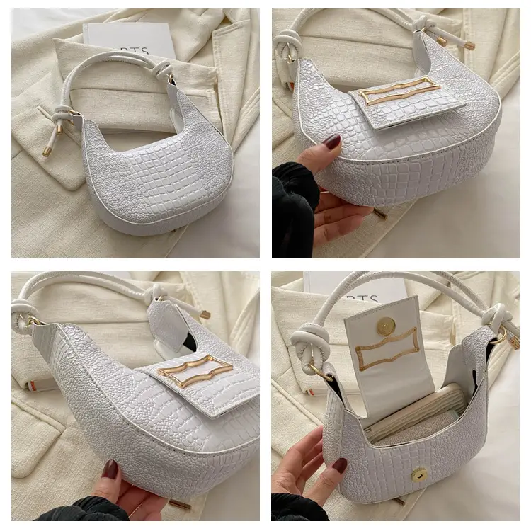 Elegant Women's White Shoulder Bag with Knot Handle — feature 8