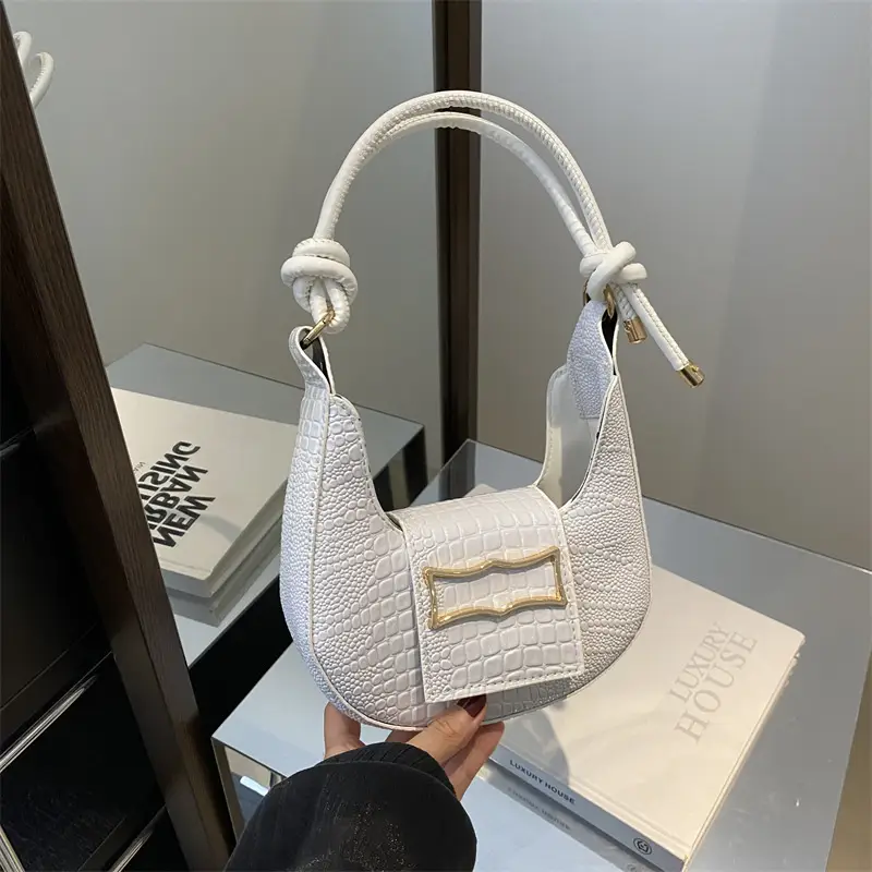 Elegant Women's White Shoulder Bag with Knot Handle - Image 2
