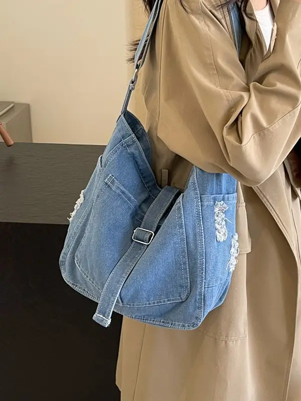Women's Blue Denim Shoulder Tote Bag 2024 - Image 4