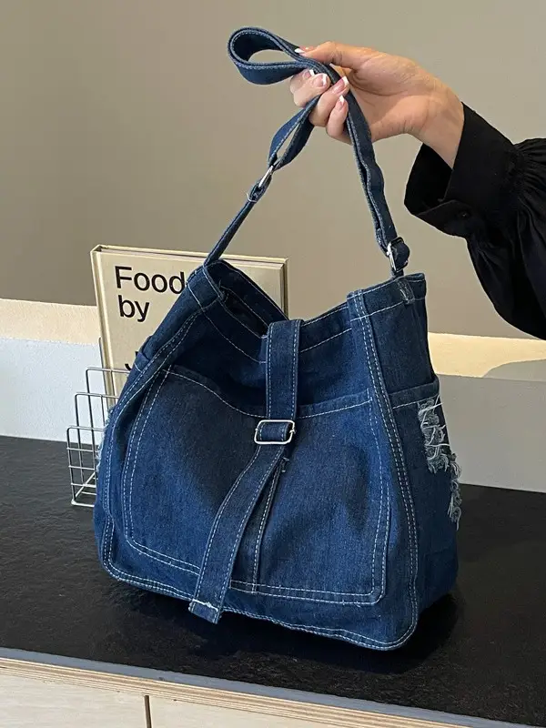 Women's Blue Denim Shoulder Tote Bag 2024 - Image 5