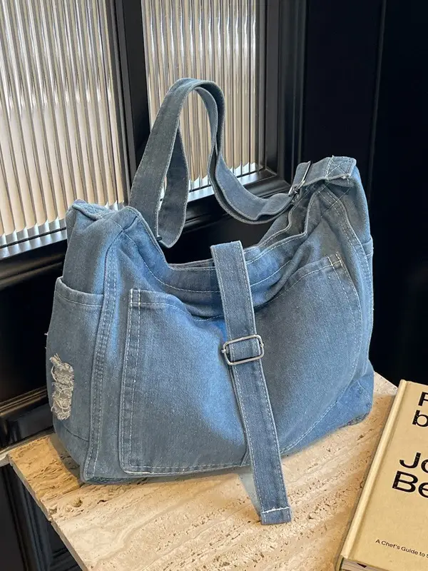 Women's Blue Denim Shoulder Tote Bag 2024 - Image 7