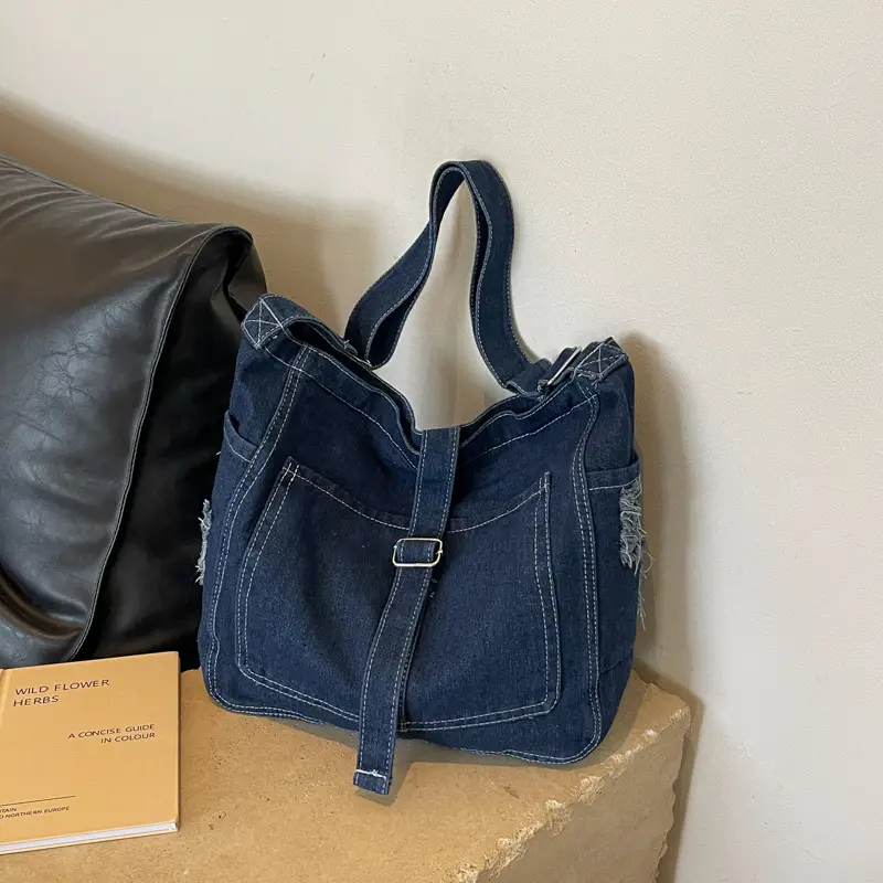 Women's Blue Denim Shoulder Tote Bag 2024 - Image 2