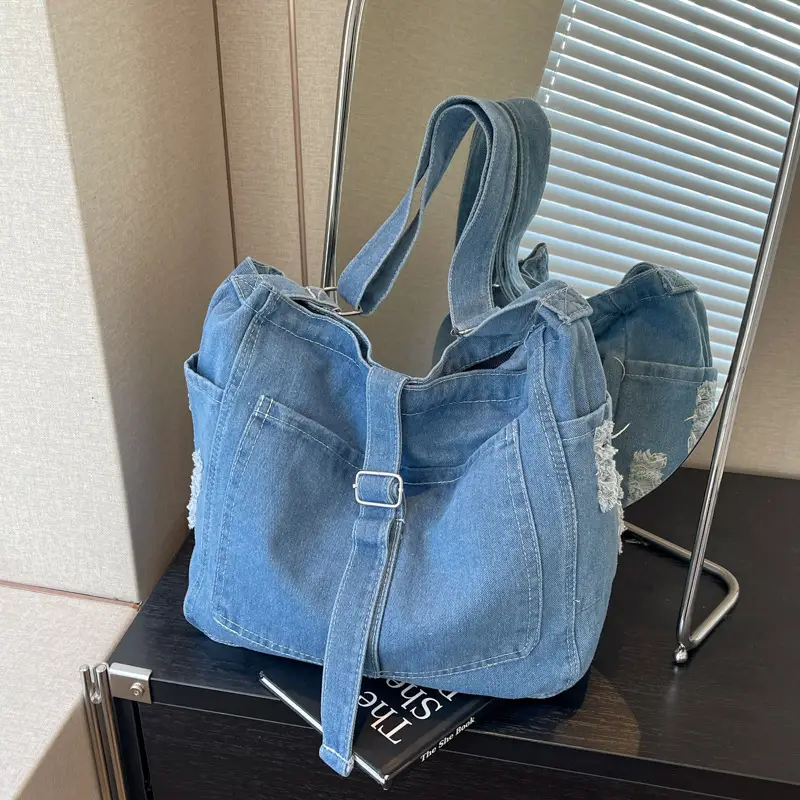 Women's Blue Denim Shoulder Tote Bag 2024 - Image 3