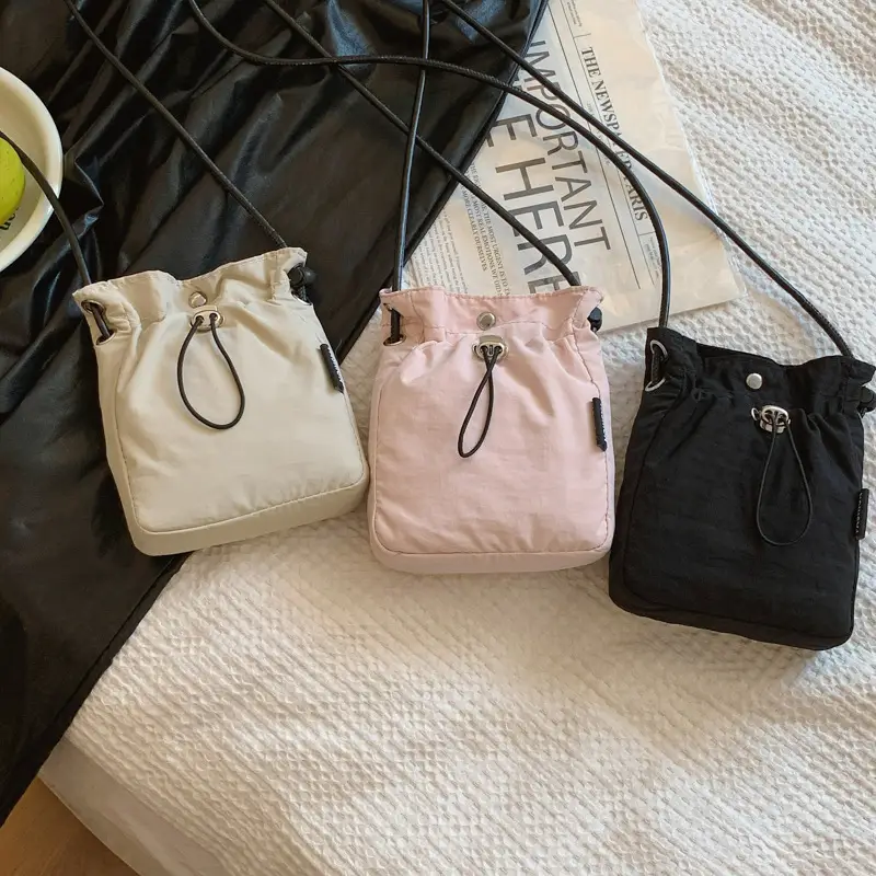 2024 Black Mini Phone Bag Women Drawstring Canvas - Image 4