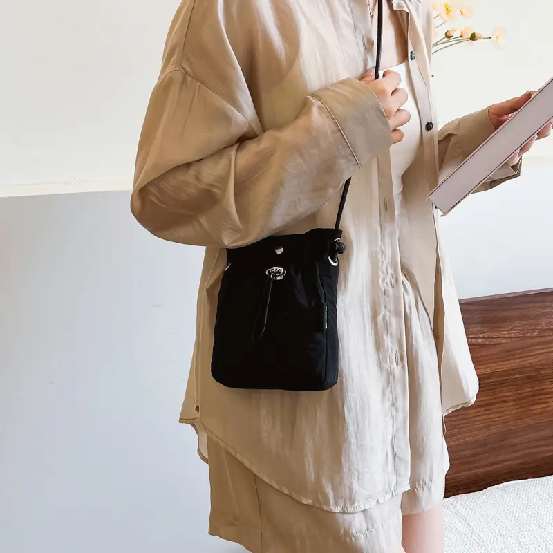 2024 Black Mini Phone Bag Women Drawstring Canvas - Image 7