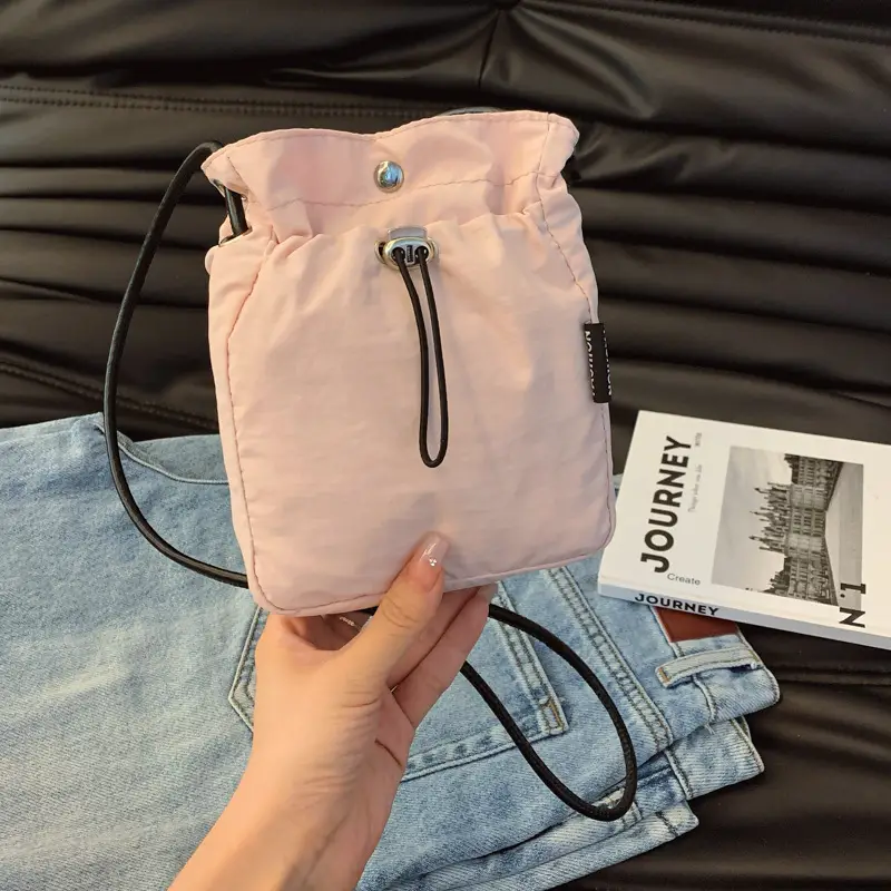 2024 Black Mini Phone Bag Women Drawstring Canvas - Image 2