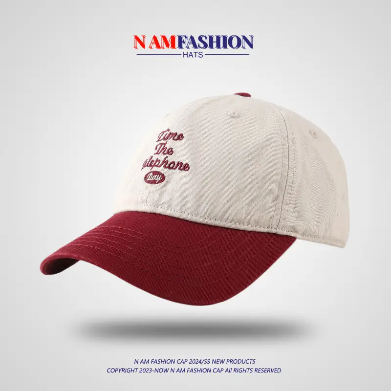 Men Vintage Baseball Cap Navy Brown Washed Soft Top