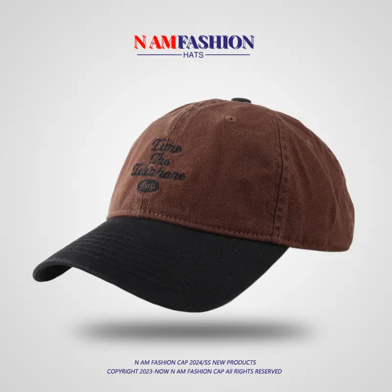 Men Vintage Baseball Cap Navy Brown Washed Soft Top