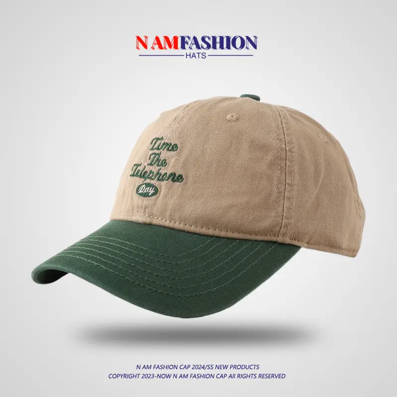 Men Vintage Baseball Cap Navy Brown Washed Soft Top — feature 1