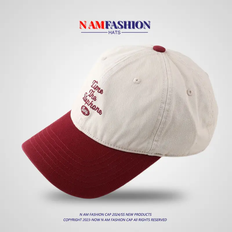 Men Vintage Baseball Cap Navy Brown Washed Soft Top — feature 10