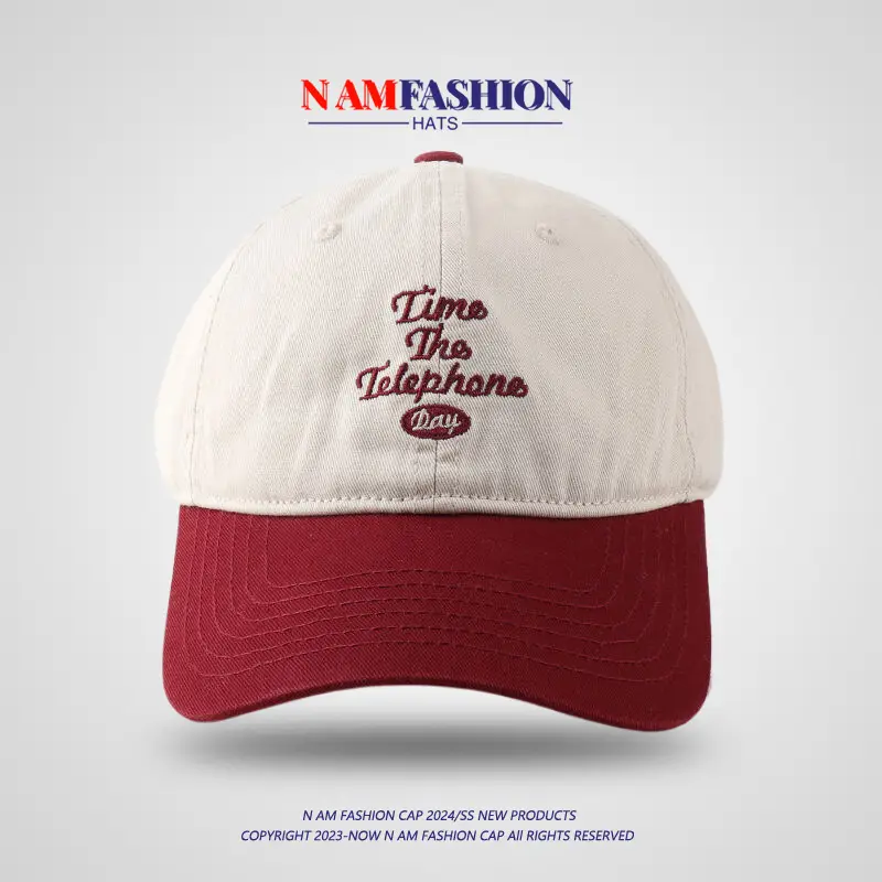 Men Vintage Baseball Cap Navy Brown Washed Soft Top — feature 12