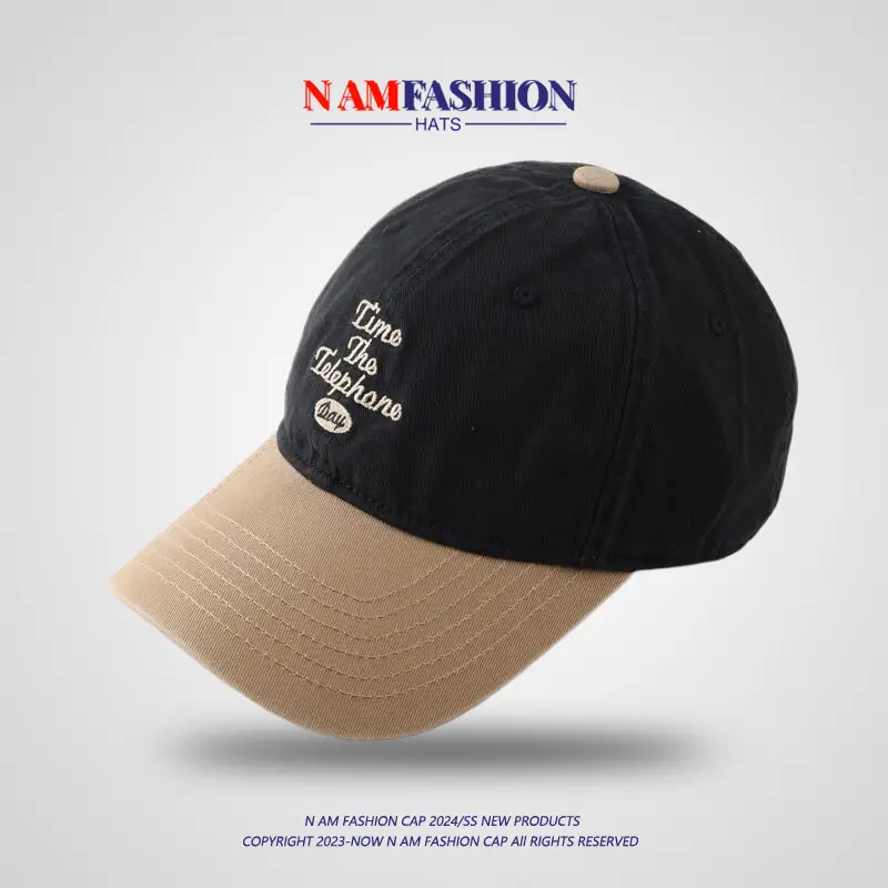 Men Vintage Baseball Cap Navy Brown Washed Soft Top — feature 15