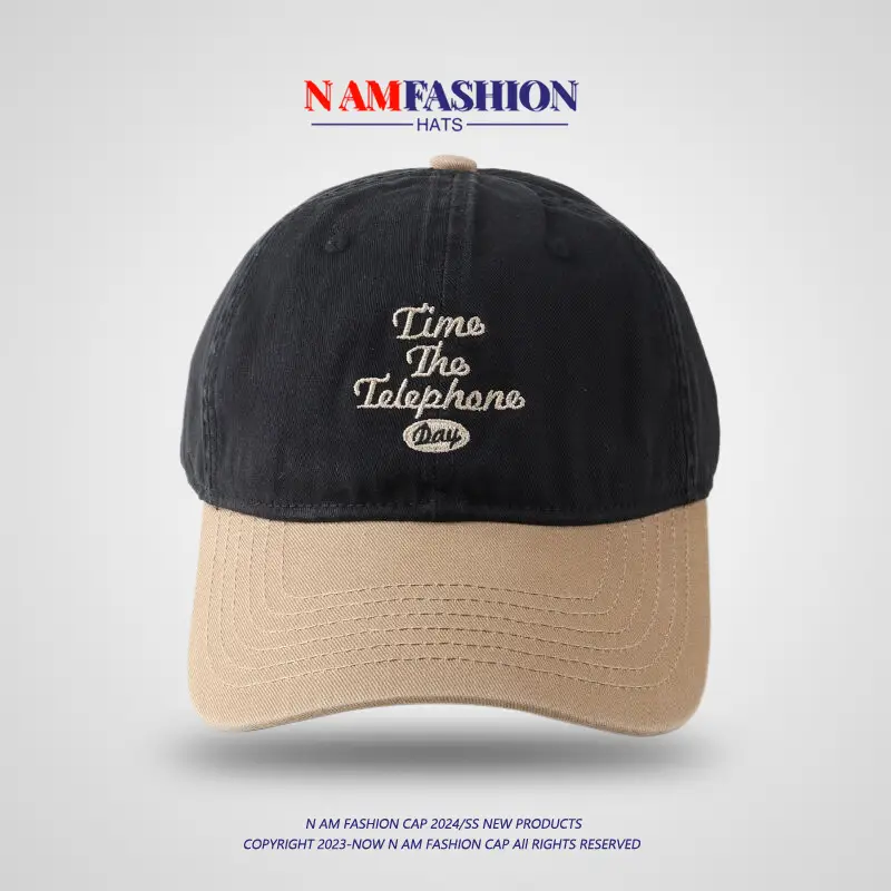 Men Vintage Baseball Cap Navy Brown Washed Soft Top — feature 16