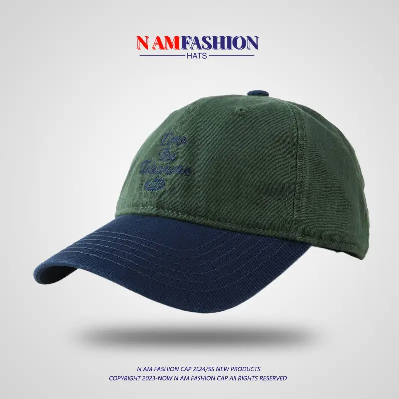 Men Vintage Baseball Cap Navy Brown Washed Soft Top