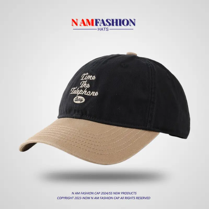 Men Vintage Baseball Cap Navy Brown Washed Soft Top