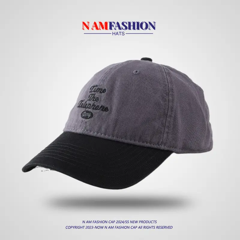 Men Vintage Baseball Cap Navy Brown Washed Soft Top