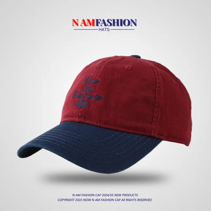 Men Vintage Baseball Cap Navy Brown Washed Soft Top