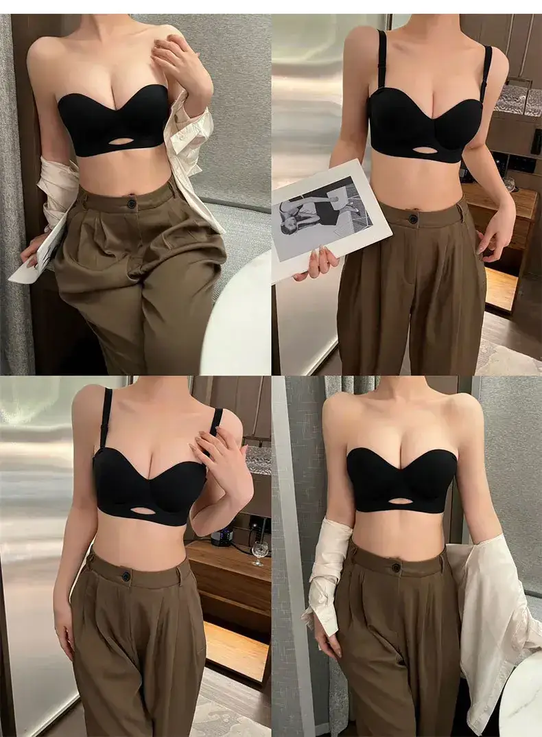 Black Seamless Hollow Strapless Bra for Women — feature 21