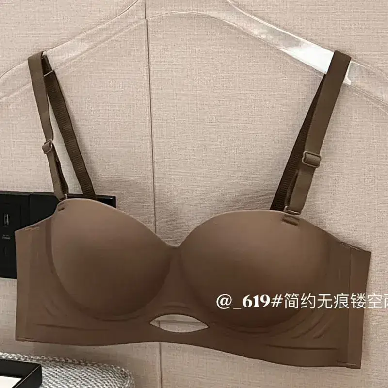 Black Seamless Hollow Strapless Bra for Women - Image 2