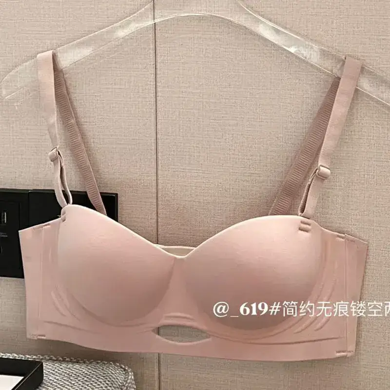 Black Seamless Hollow Strapless Bra for Women - Image 3