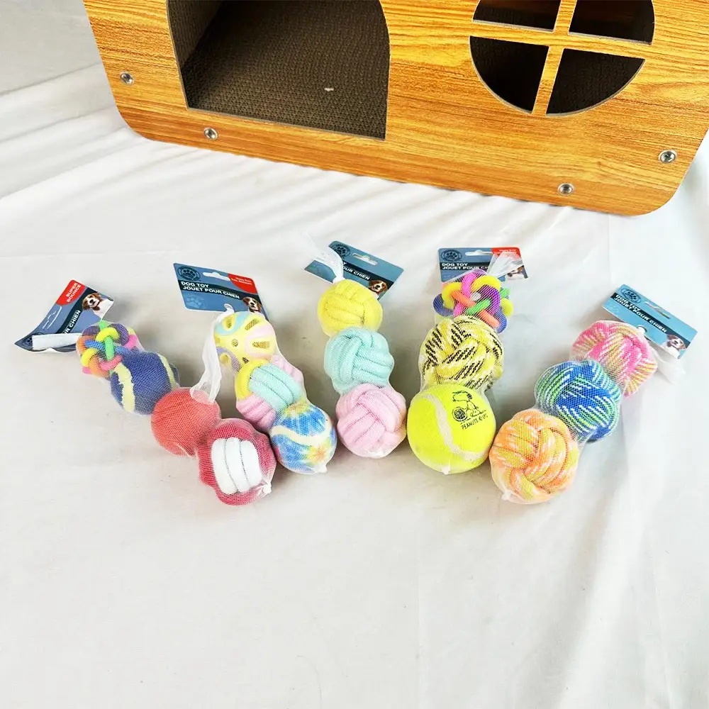 Pet Dog Toy Dog Dog Products Combination suit Bite-resistant Cotton Rope Ball Bell Ball Self-relief Pet Ball