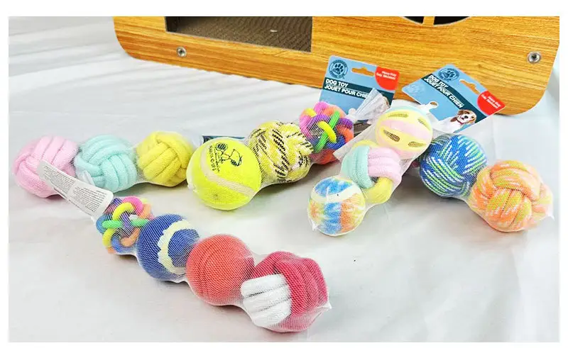 Pet Dog Toy Dog Dog Products Combination suit Bite-resistant Cotton Rope Ball Bell Ball Self-relief Pet Ball — feature 1