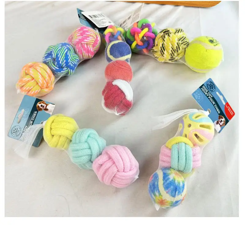 Pet Dog Toy Dog Dog Products Combination suit Bite-resistant Cotton Rope Ball Bell Ball Self-relief Pet Ball — feature 5
