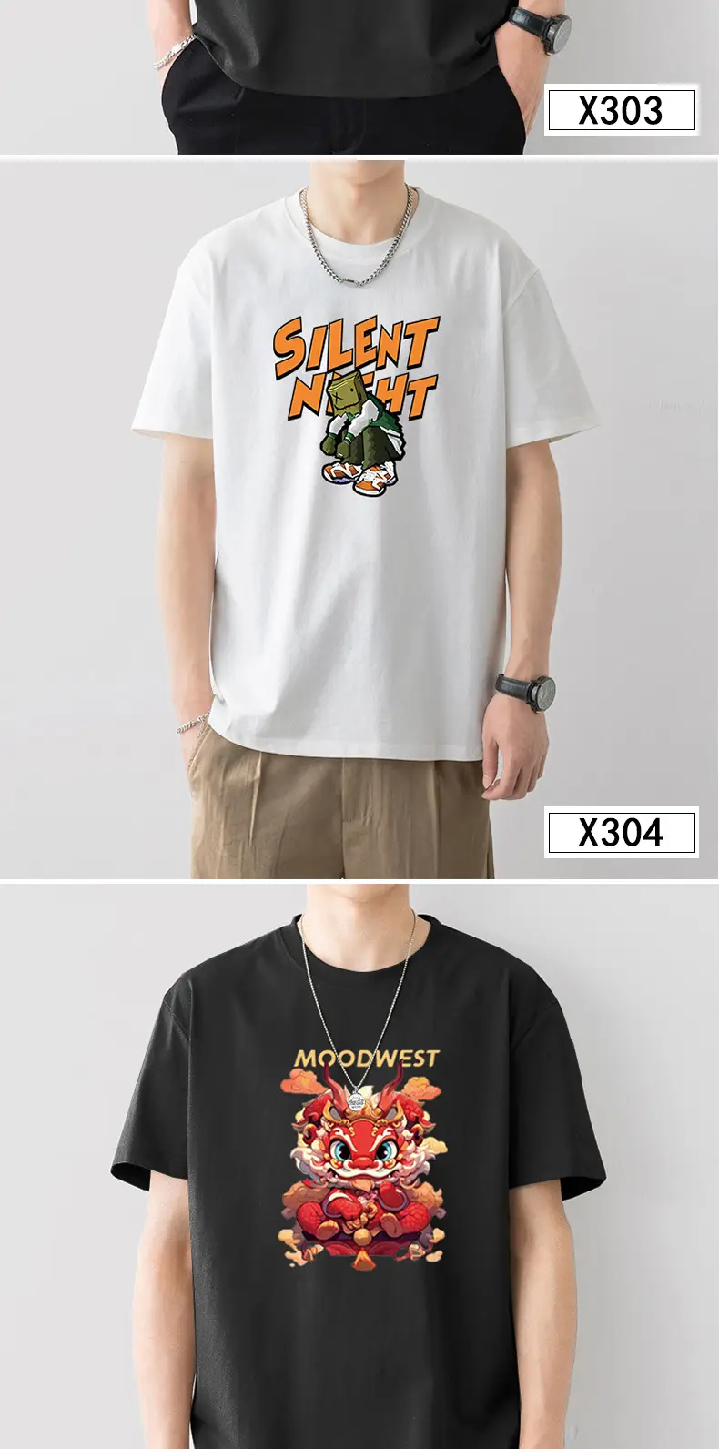 Men Silent Night Dragon Printed T-Shirt White — feature 5