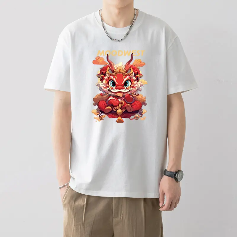 Men Silent Night Dragon Printed T-Shirt White - Image 8