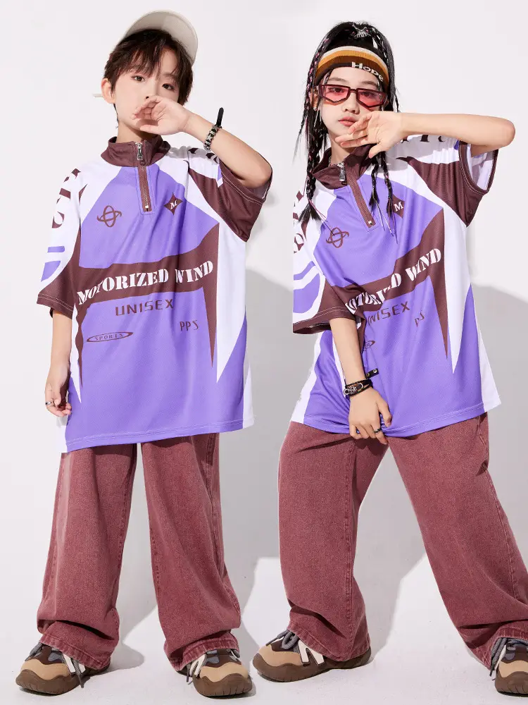 Boys Hip-hop Cool Pants Purple Brown Loose Summer - Image 8