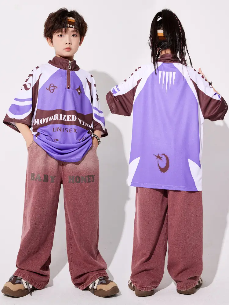 Boys Hip-hop Cool Pants Purple Brown Loose Summer - Image 9