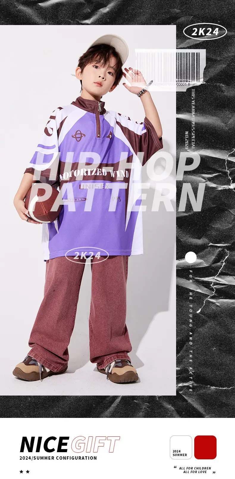 Boys Hip-hop Cool Pants Purple Brown Loose Summer — feature 2