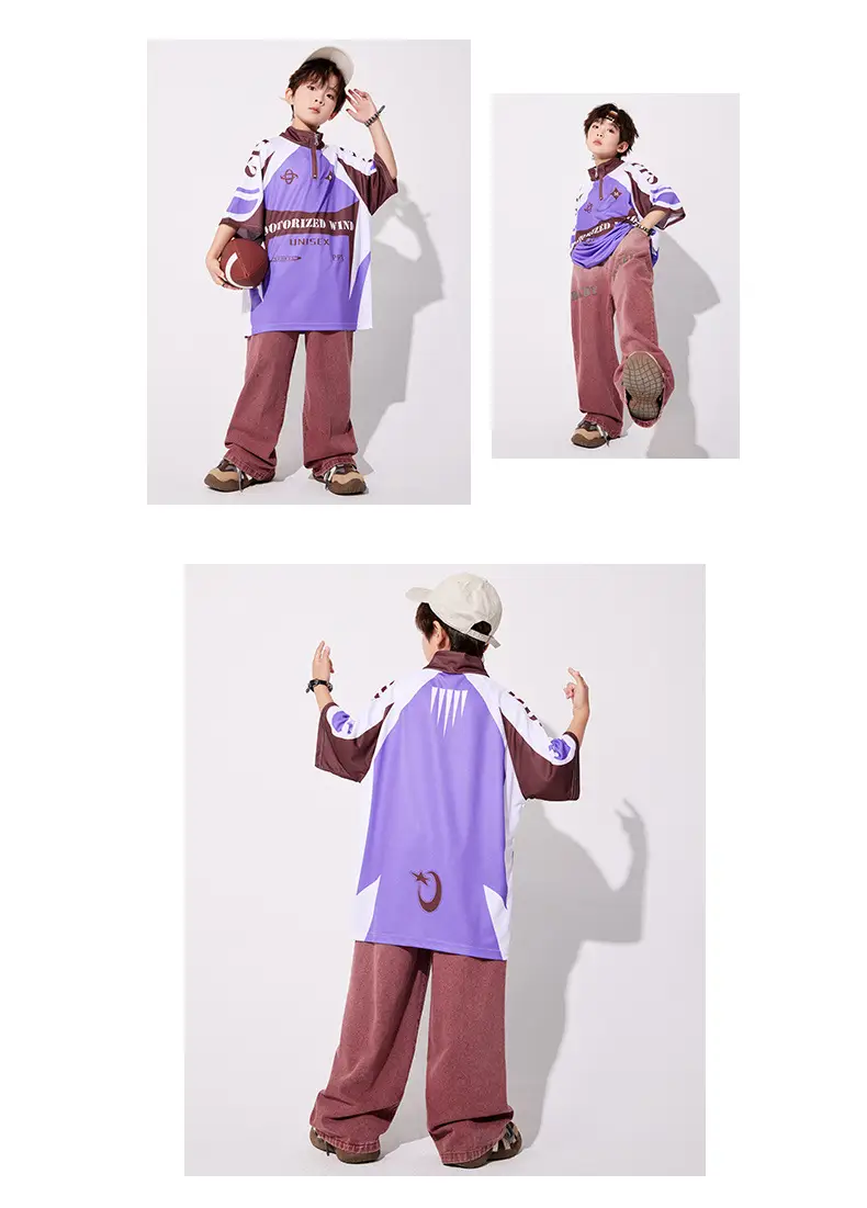 Boys Hip-hop Cool Pants Purple Brown Loose Summer — feature 7