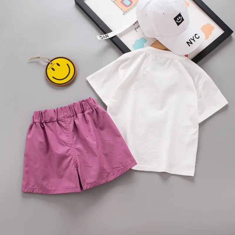 Boys Cotton Shorts Set White Purple Summer - Image 5