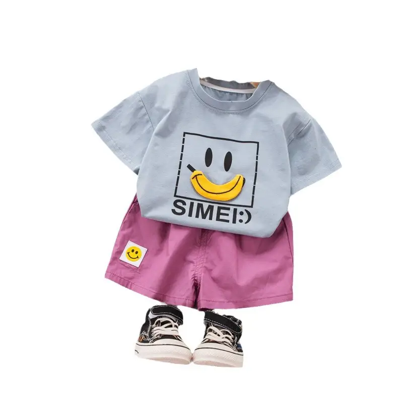 Boys Cotton Shorts Set White Purple Summer - Image 6