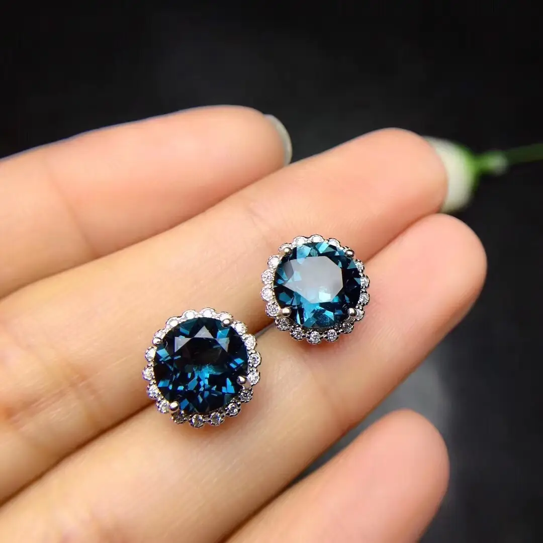 New Blue Crystal Pendant Earrings Set for Women