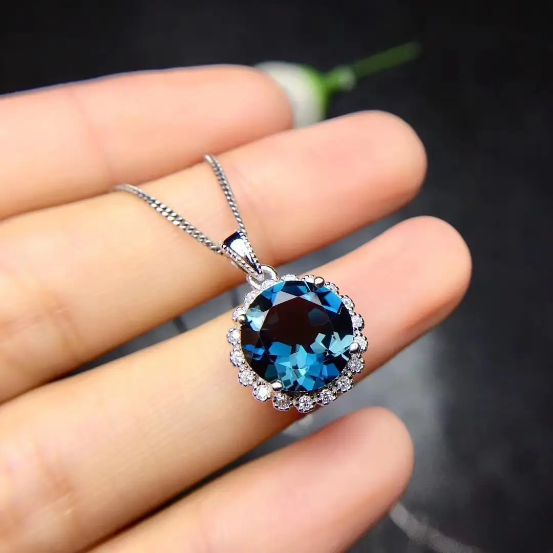 New Blue Crystal Pendant Earrings Set for Women