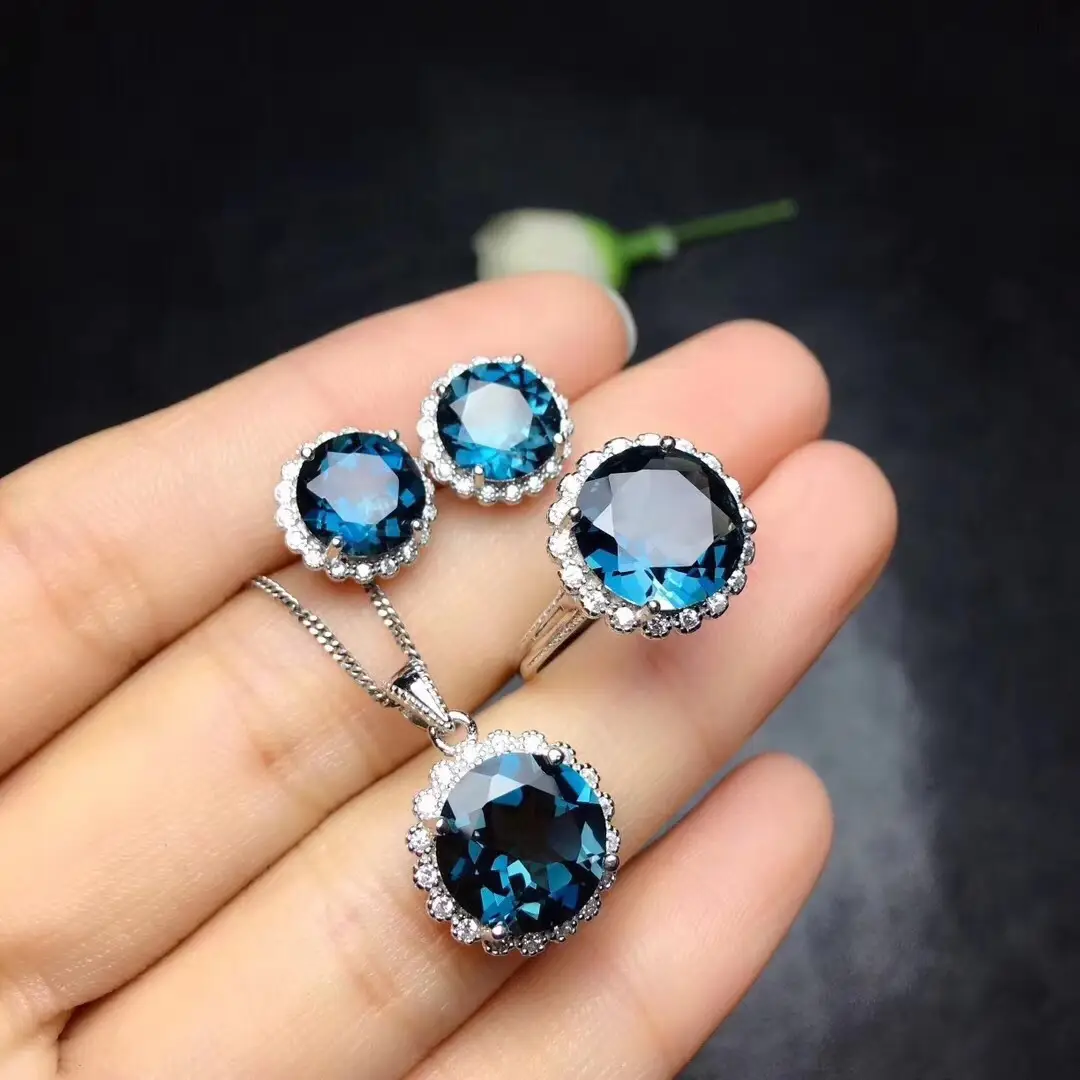 New Blue Crystal Pendant Earrings Set for Women — feature 11