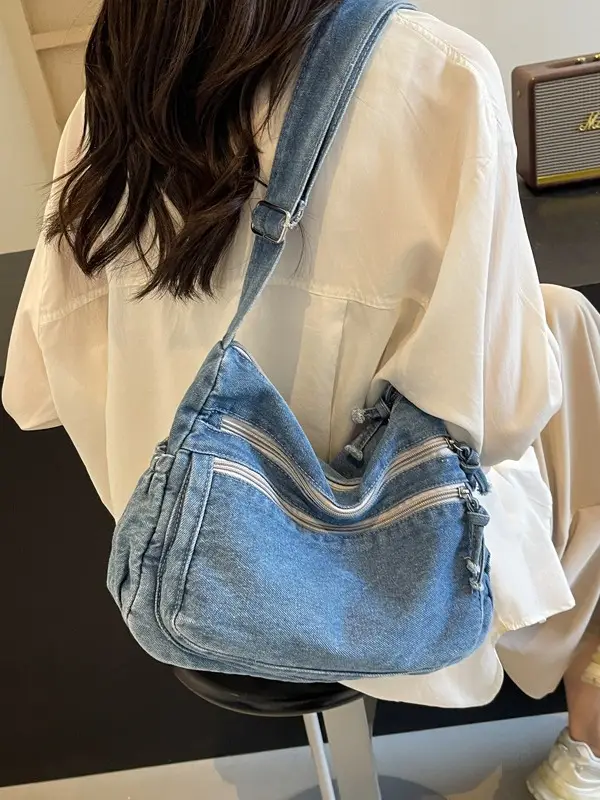Retro Denim Shoulder Bag Women 2024 Large Capacity - Image 4