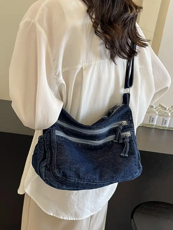Retro Denim Shoulder Bag Women 2024 Large Capacity - Image 6
