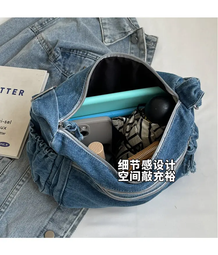 Retro Denim Shoulder Bag Women 2024 Large Capacity — feature 8