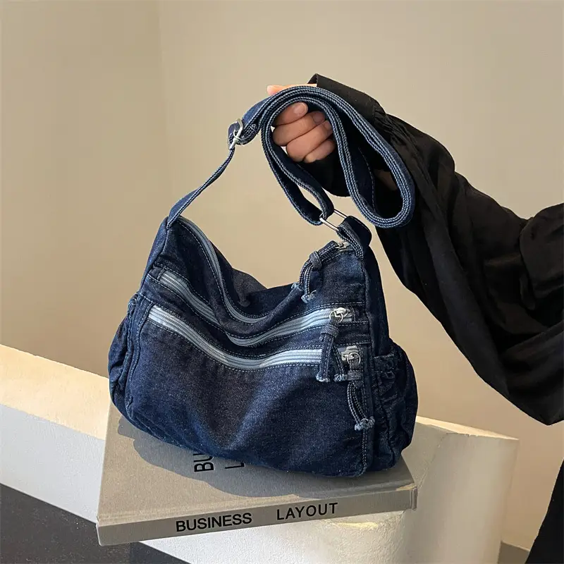 Retro Denim Shoulder Bag Women 2024 Large Capacity - Image 3