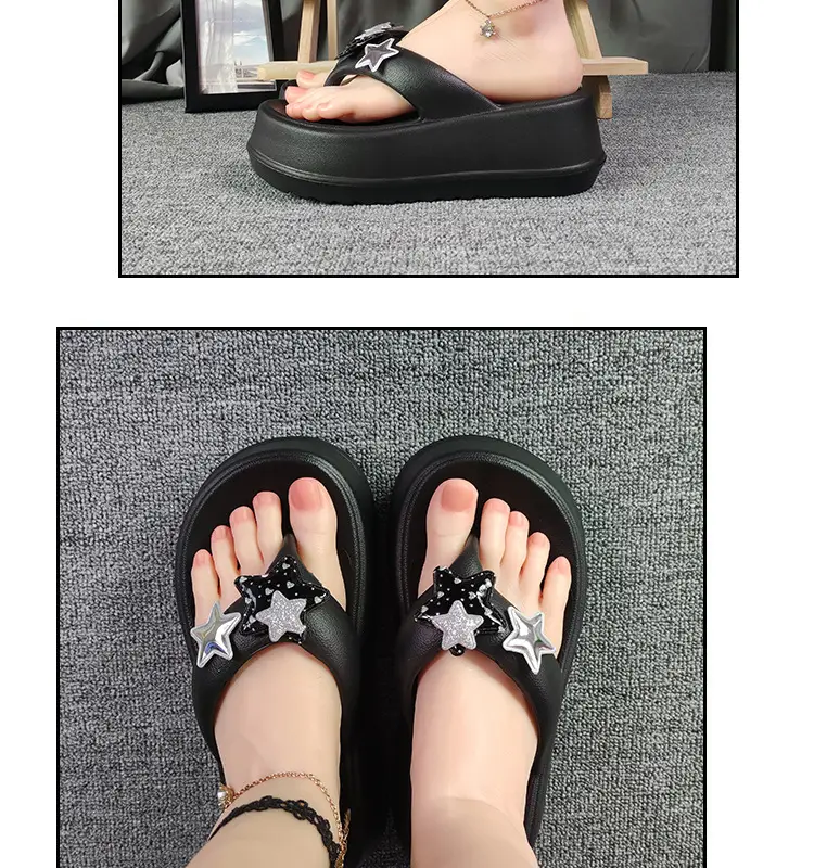 Summer Flip-flops Women's High-heeled Star Cartoon Summer Outer Wear Thick-soled Height-increasing Seaside Beach Non-slip Flip-flops — feature 12
