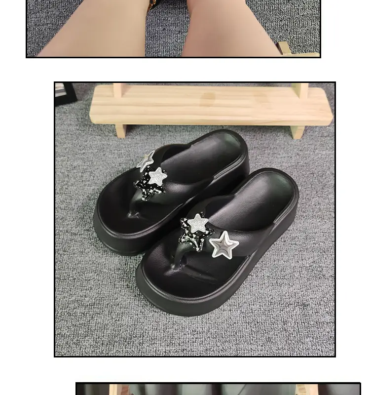 Summer Flip-flops Women's High-heeled Star Cartoon Summer Outer Wear Thick-soled Height-increasing Seaside Beach Non-slip Flip-flops — feature 13