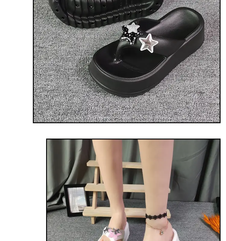 Summer Flip-flops Women's High-heeled Star Cartoon Summer Outer Wear Thick-soled Height-increasing Seaside Beach Non-slip Flip-flops — feature 15